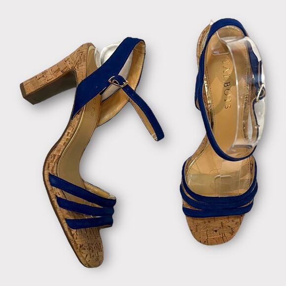 Talbots  Blue Velvet Strappy Cork Heeled Sandal sz 7 - Picture 1 of 11